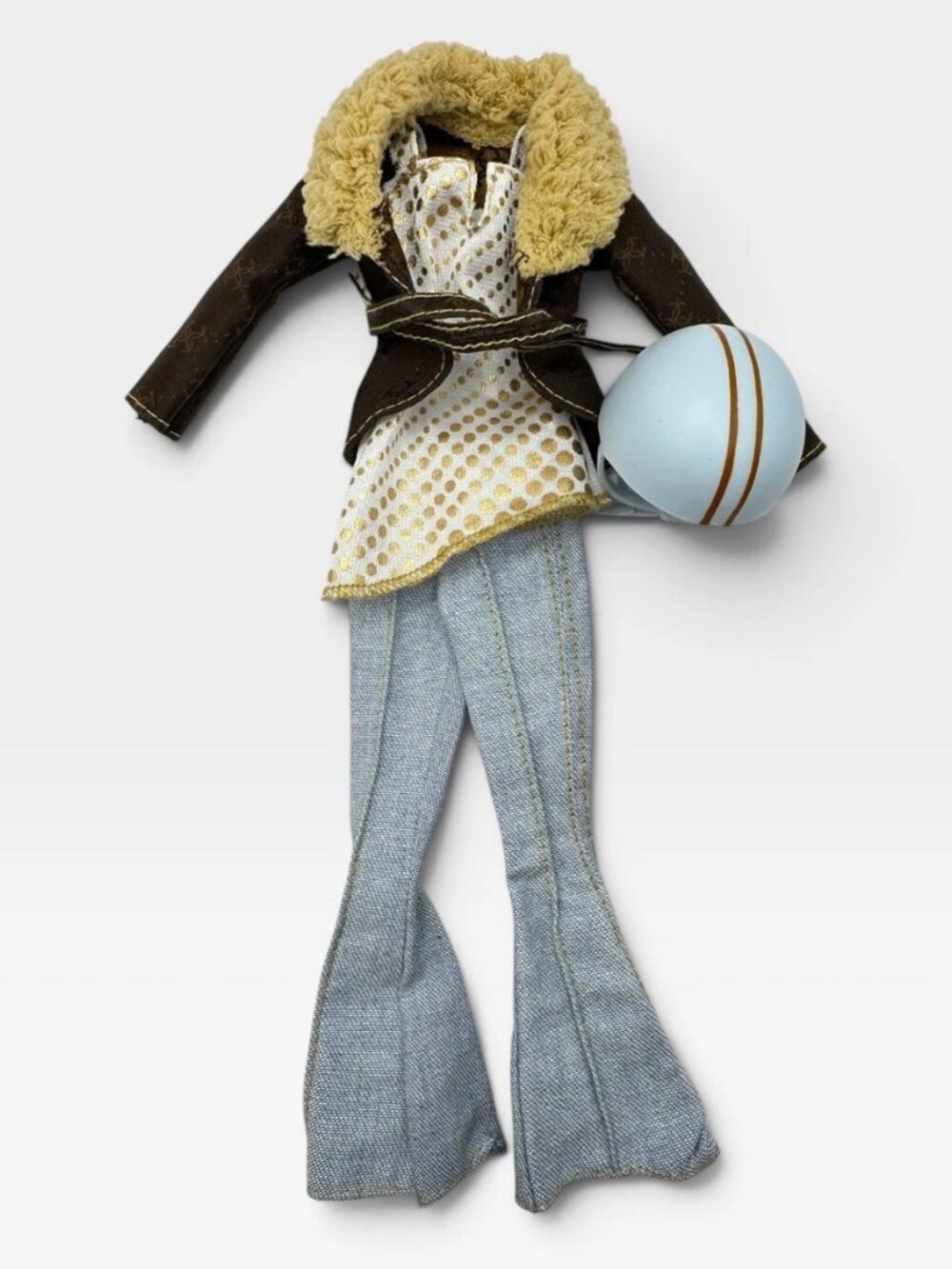 2003 Mattel My Scene Vespa Kennedy Outfit Faux Fur Coat Jeans Top Purse Helmet